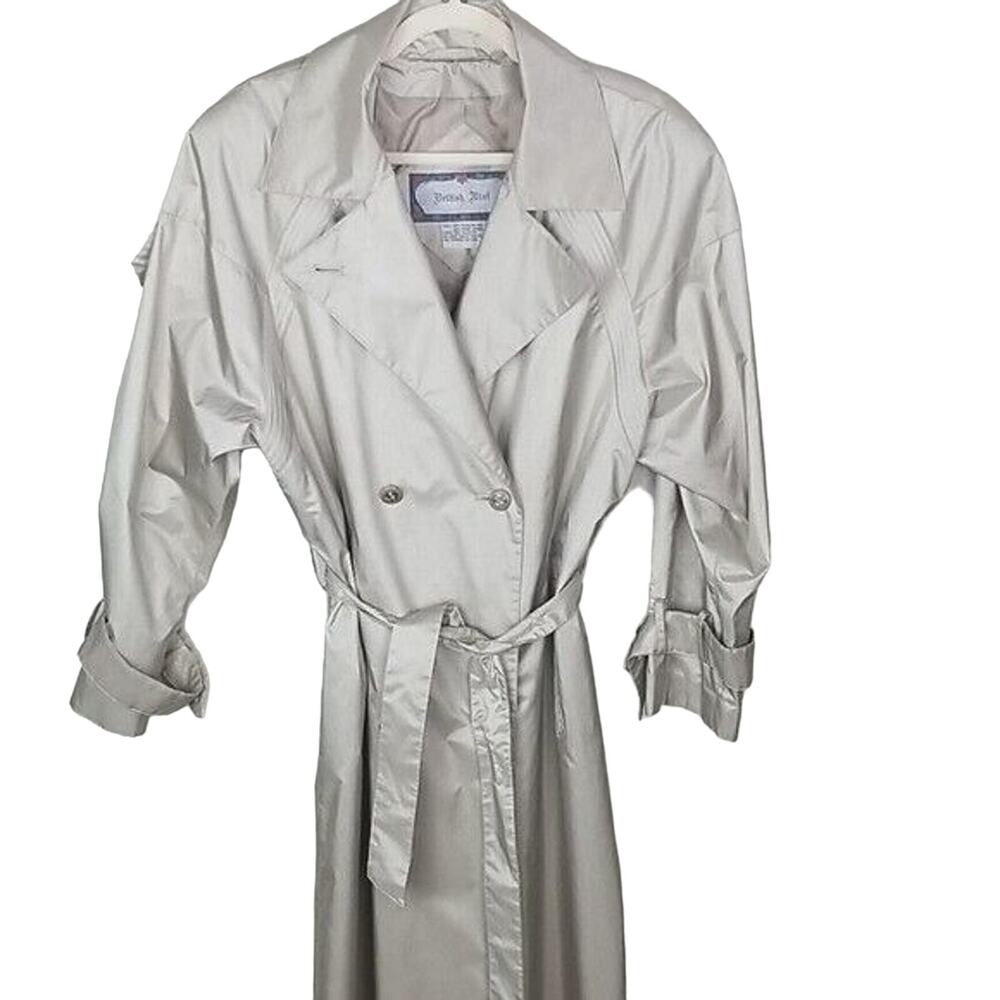 Vintage British Mist Womens Shiny Trench Coat Size 10 Belted Raincoat Waterproof